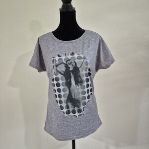 Grey and black graphic tee with a back knot detail